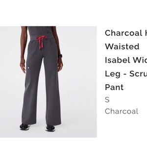 Figs Charcoal Wide Leg Pants with Red Drawstring